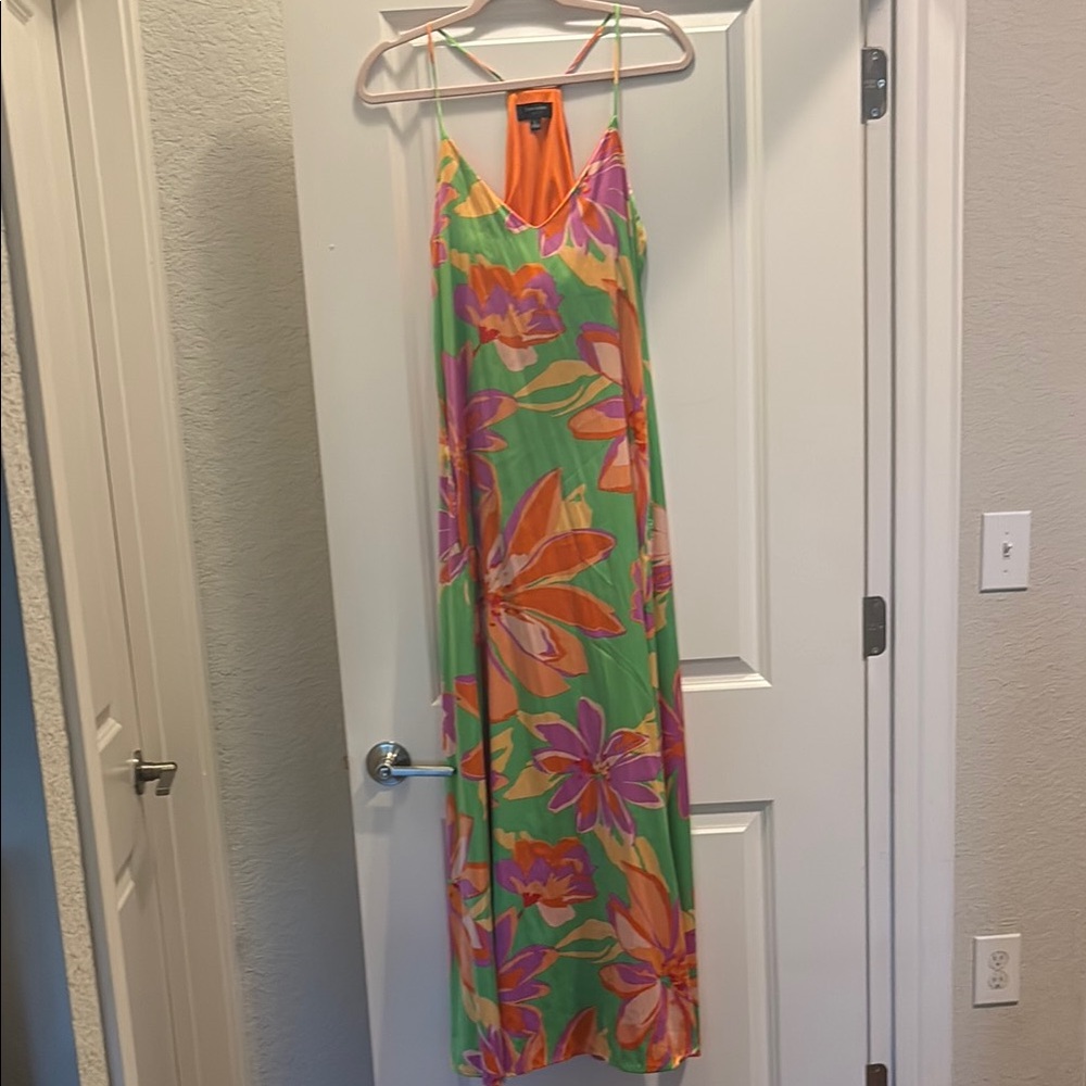 Tahari Floral Maxi Dress in Green and Orange